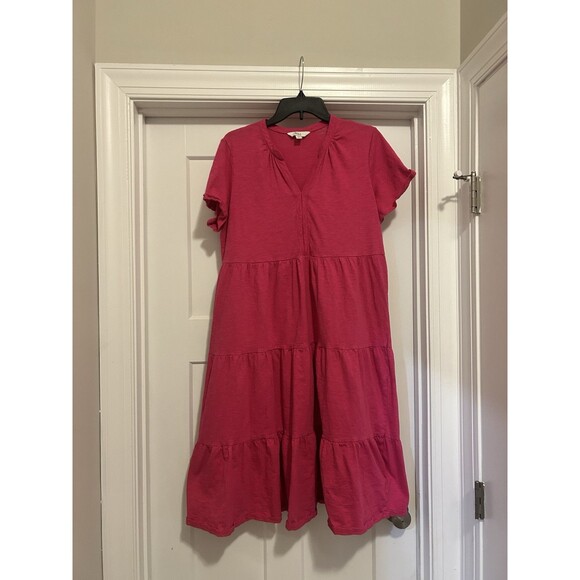 M&S Hot Pink Flowy Tiered Bohemian Style Peasant Hippie Maxi Dress Size 18 Plus - Picture 1 of 4